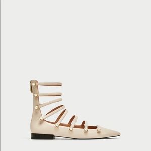 Zara Ankle Boot Ballerinas with Faux Pearls size 8